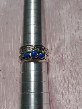 Blue Stone Silver Band Ring - Size 7 1/2 Women's Fashion Jewelry